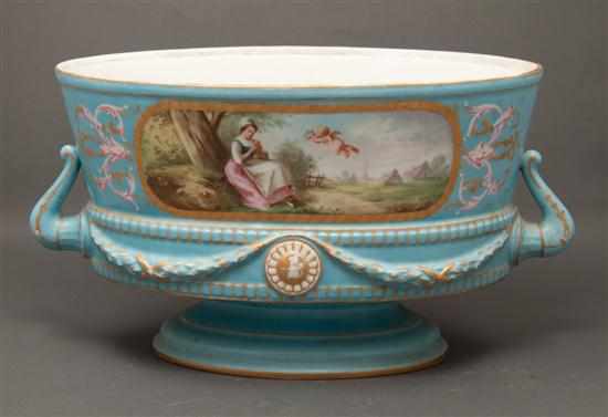 Appraisal: Porcelain de Paris paint decorated bleu celeste ground jardiniere mid-