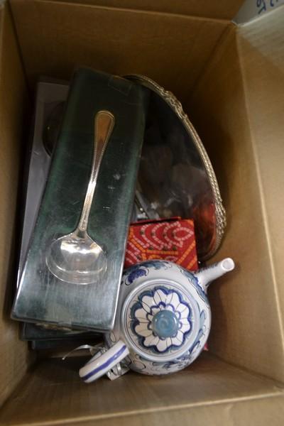 Appraisal: BOX OF ASSORTED ITEMS INCL BOXED EPNS ITALIAN PORCELAIN AND