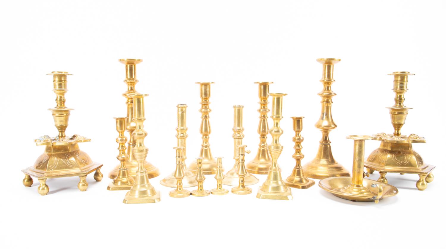 Appraisal: PCS TH TH C EUROPEAN BRASS CANDLESTICKS Collection of European