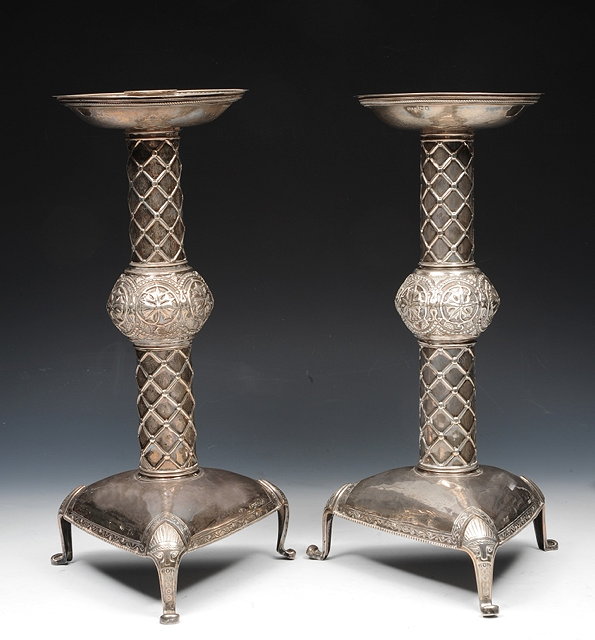 Appraisal: A PAIR OF SILVER ARTS AND CRAFTS STYLE CANDLESTICKS with