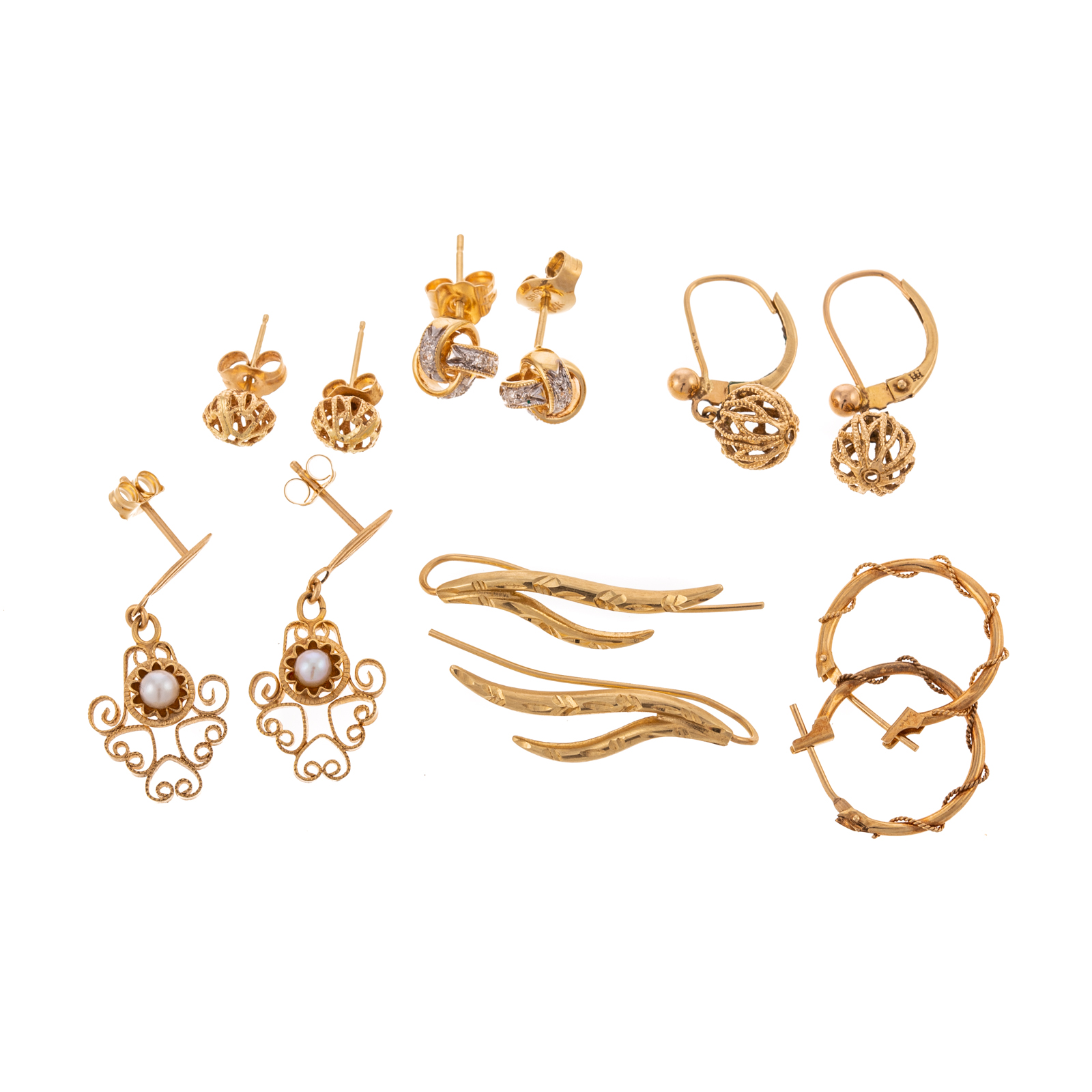 Appraisal: A COLLECTION OF SIX EARRINGS IN K Six pairs of