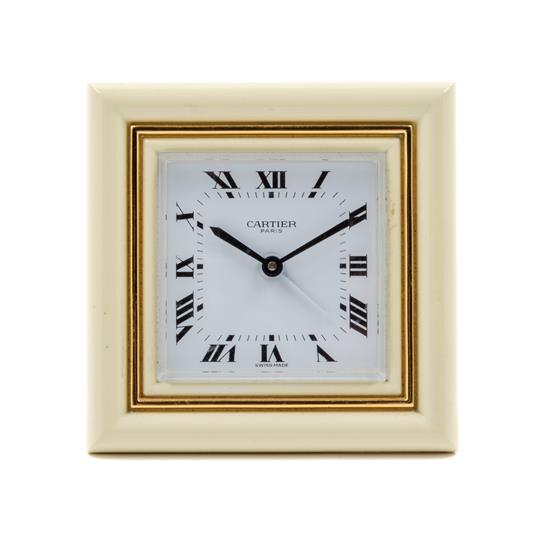 Appraisal: Sale Lot A Cartier Desk Clock the square enameled dial