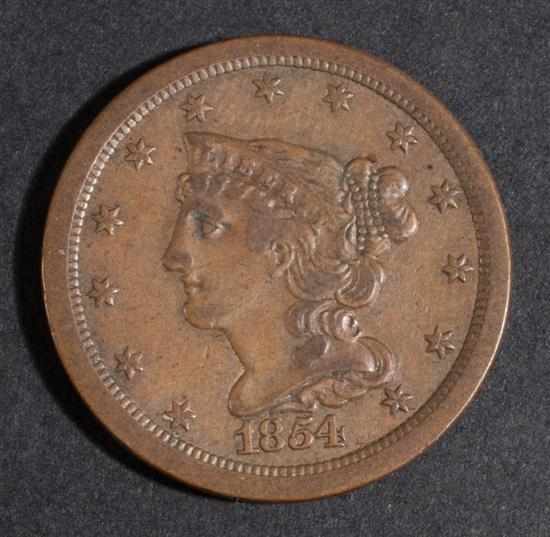 Appraisal: Three United States coronet type copper half cents AU- weak