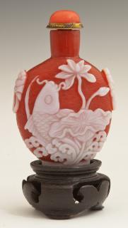 Appraisal: Chinese Glass Overlay Red Snuff Bottle early th c one