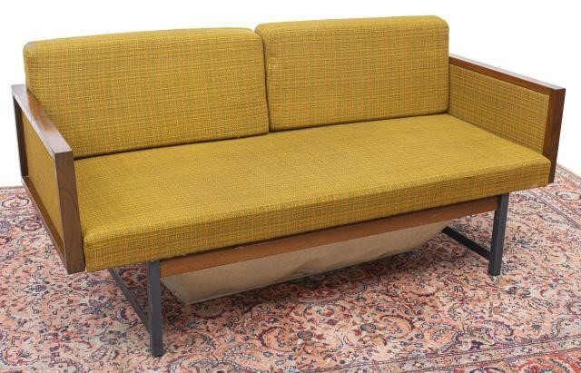 Appraisal: Danish mid-century modern teak daybed sofa c s with plaid