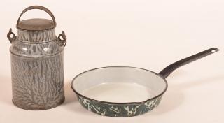 Appraisal: Two Pieces of Granite Ware Green and White large swirl