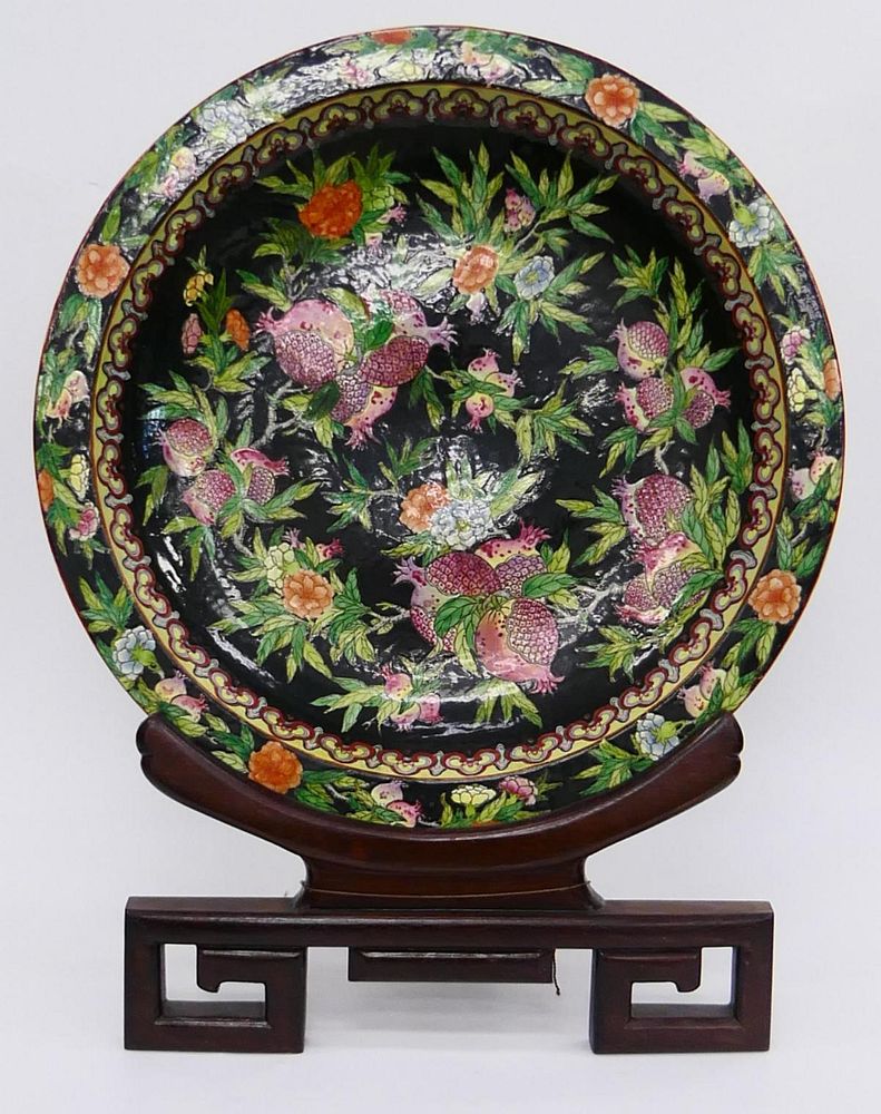 Appraisal: LARGE CHINESE FAMILLE NOIRE POMEGRANATES CHARGER A large and heavy