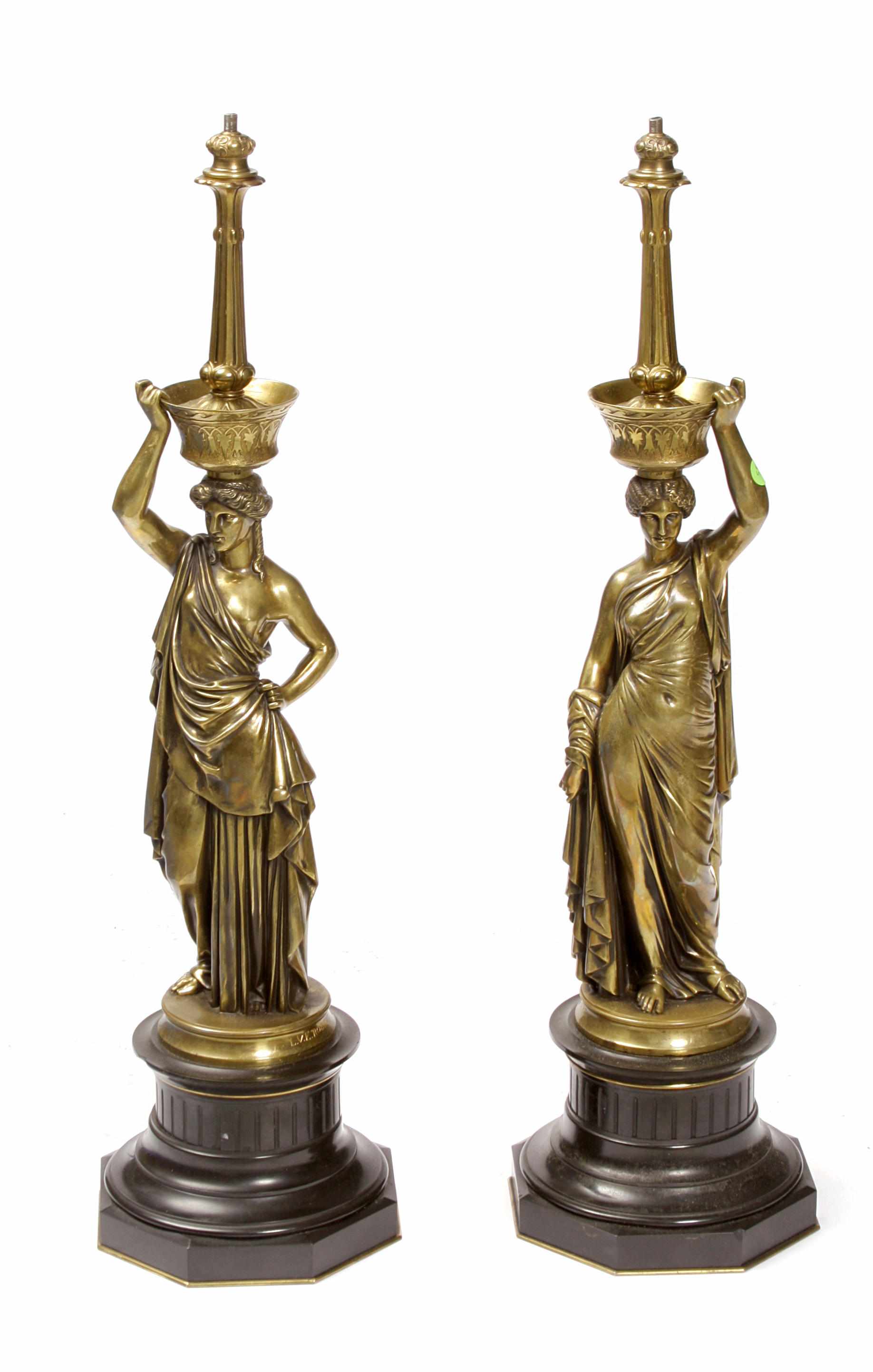 Appraisal: A pair of Empire style gilt bronze and marble figural