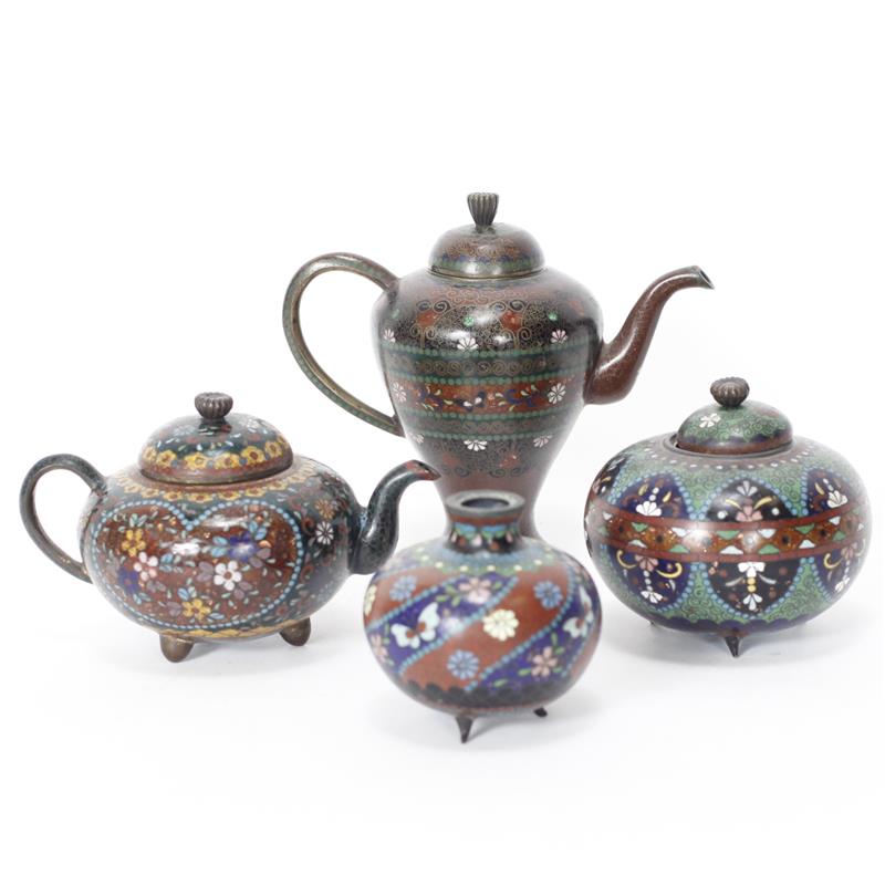 Appraisal: Four Japanese Cloisonne Polychrome items Three teapots and one miniature