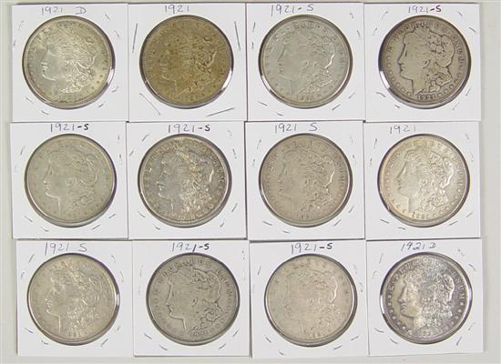 Appraisal: Twelve Morgan Dollars coins -D coins and -S coins Grades