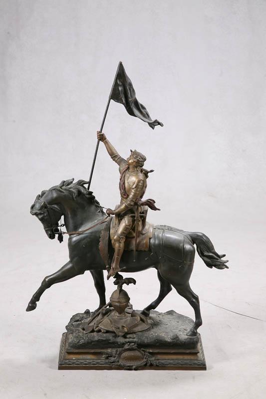 Appraisal: JOAN OF ARC STATUE Large spelter statue on a horse