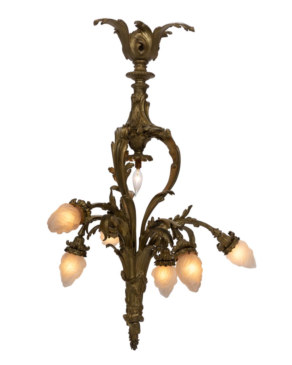 Appraisal: A French gilt-bronze chandelier Fourth-Quarter th Century The gilt-bronze chandelier