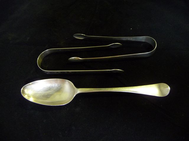 Appraisal: Sterling silver plain sugar tongs by Thomas Wallis Jonathan Haine