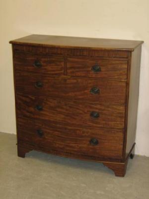 Appraisal: A MAHOGANY CHEST of bow fronted form with rosewood banding