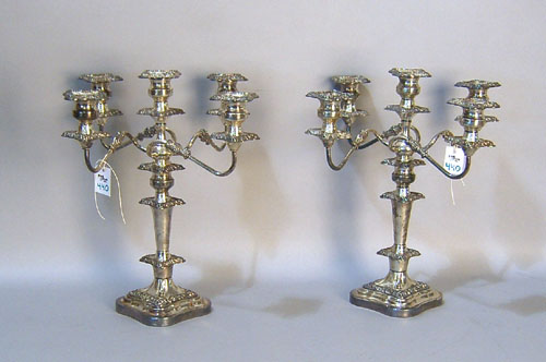 Appraisal: Pair of silver plate candelabra early th c h