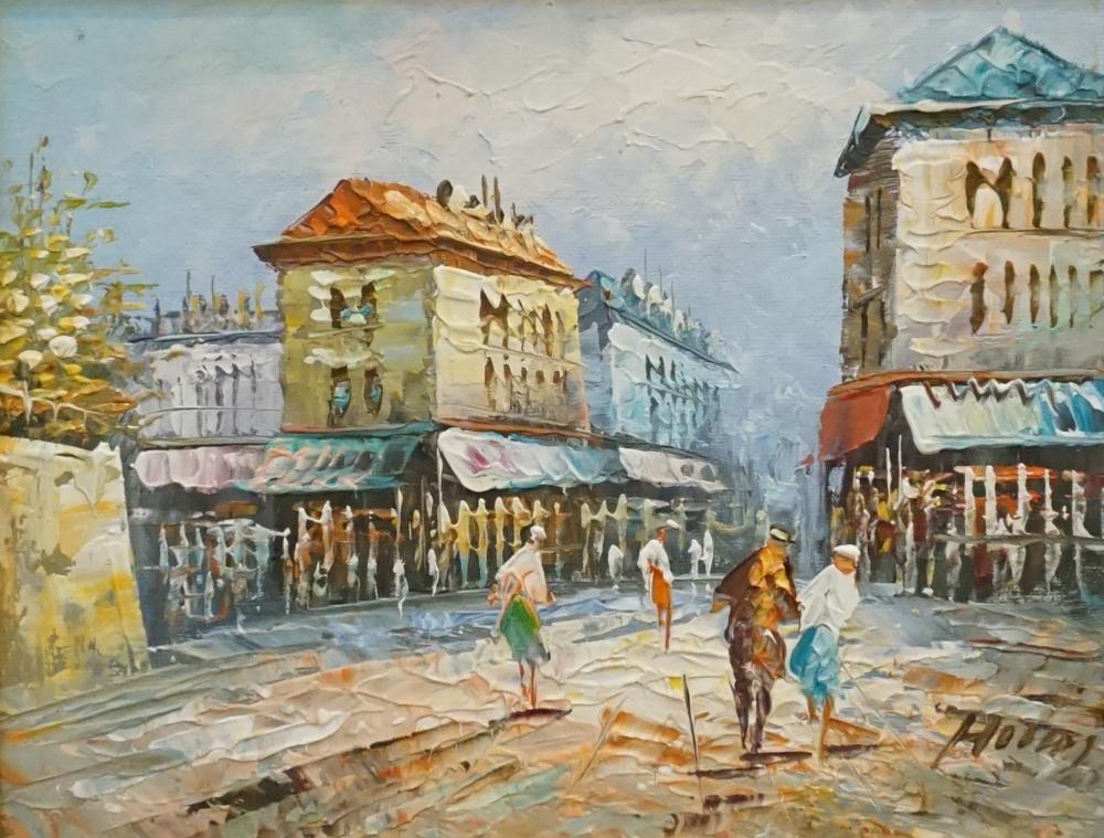 Appraisal: European School th Century City Street Scene Oil on Panel