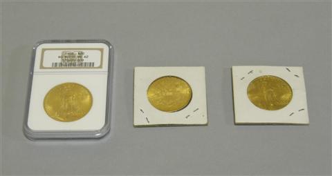 Appraisal: THREE U S TWENTY DOLLAR GOLD COINS Including Liberty Head