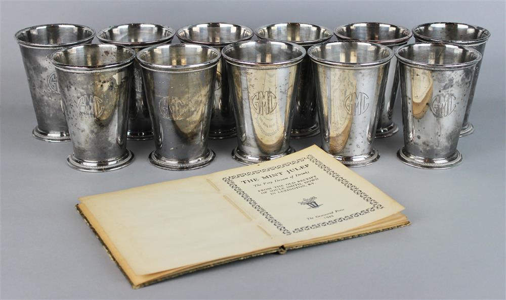 Appraisal: ELEVEN EXETER SILVERPLATED PATRICK HENRY MINT JULEP CUPS of tapering