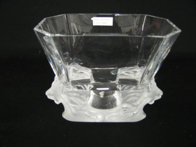 Appraisal: Lalique French Crystal Lion Vase double head frosted decor tall