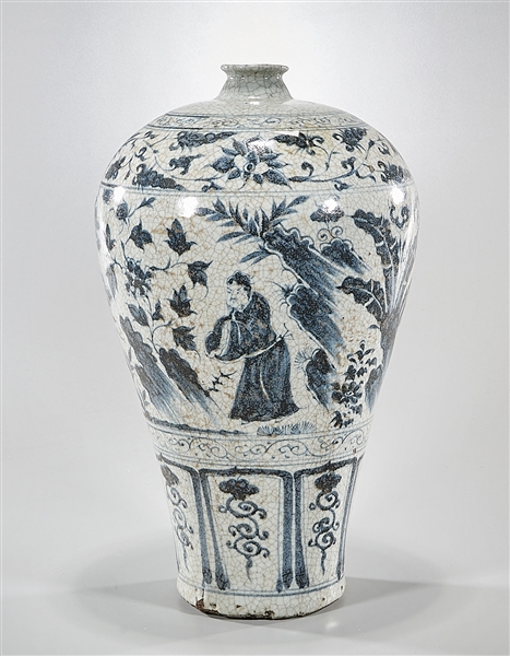 Appraisal: Chinese blue and white crackle glazed porcelain vase depicting landscape