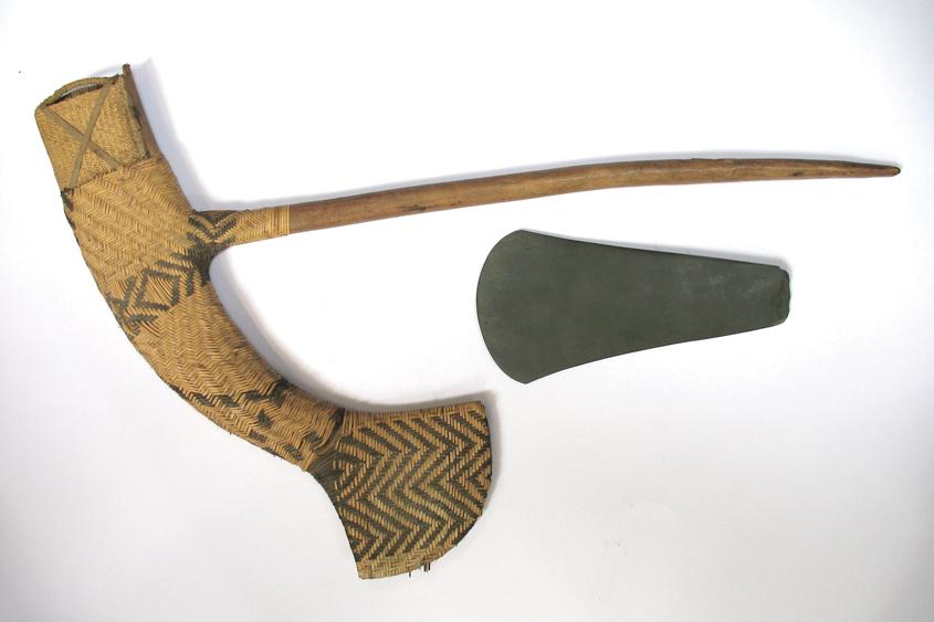 Appraisal: A COLLECTION OF THREE RAFFIA COVERED AXES possibly Mount Haagen