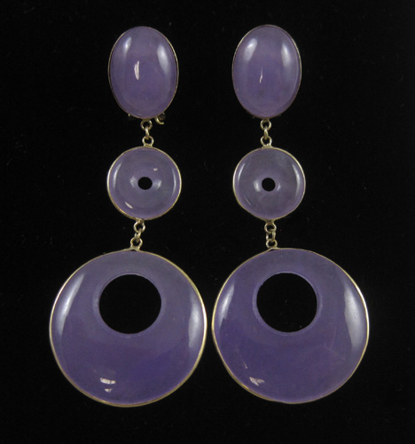 Appraisal: PAIR OF LAVENDER JADE EARRINGS WITH FOURTEEN KARAT YELLOW GOLD