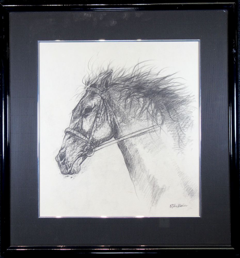 Appraisal: Rita Feuer Charcoal Drawing of a Horse Rita Feuer Charcoal