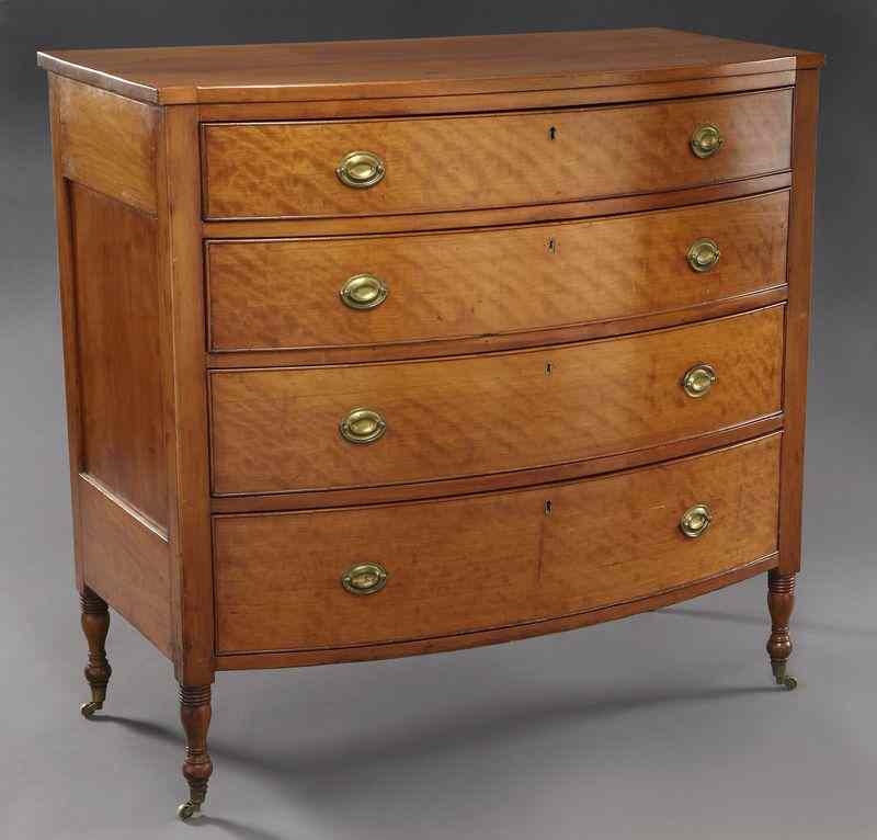 Appraisal: New England cherry bow front chest of drawers the four