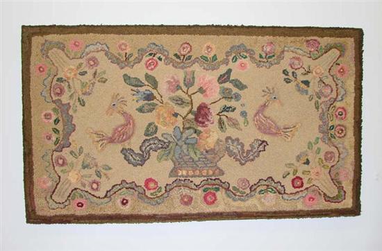 Appraisal: HOOKED RUG Twentieth century wool on burlap Birds perched on