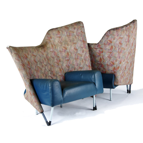 Appraisal: PAOLO DEGANELLO Pair of upholstered lounge chairs with leather seats