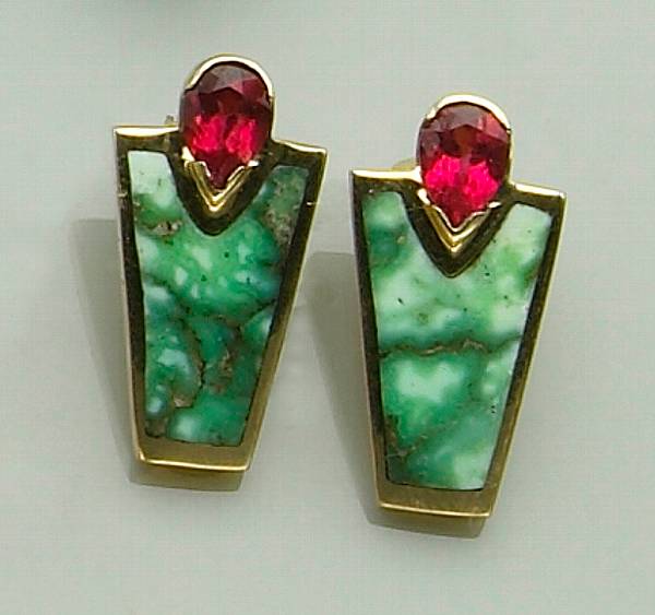 Appraisal: Green Turquoise and Pink Tourmaline Earrings By Dan Hall Carico