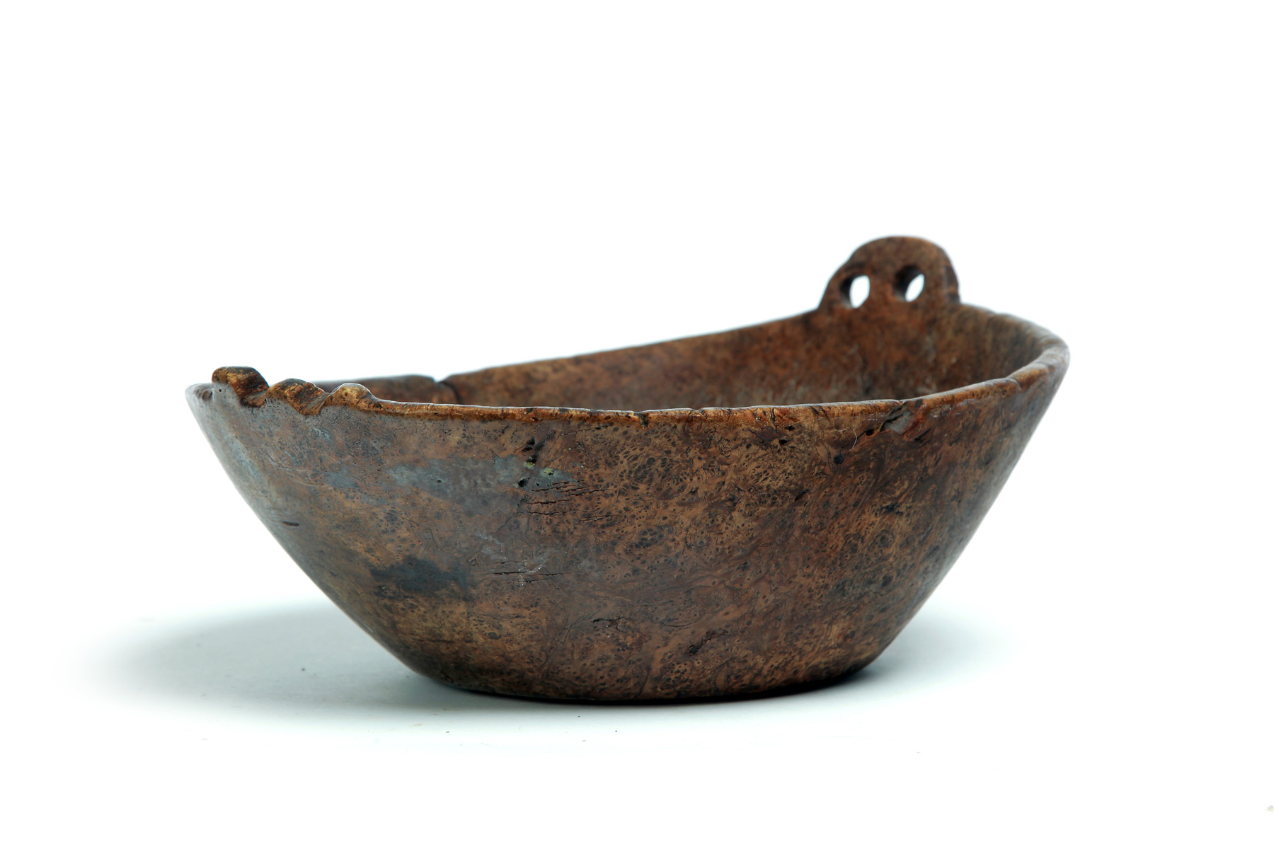 Appraisal: WOODLANDS BURL BOWL Early th century Oblong with carved handles