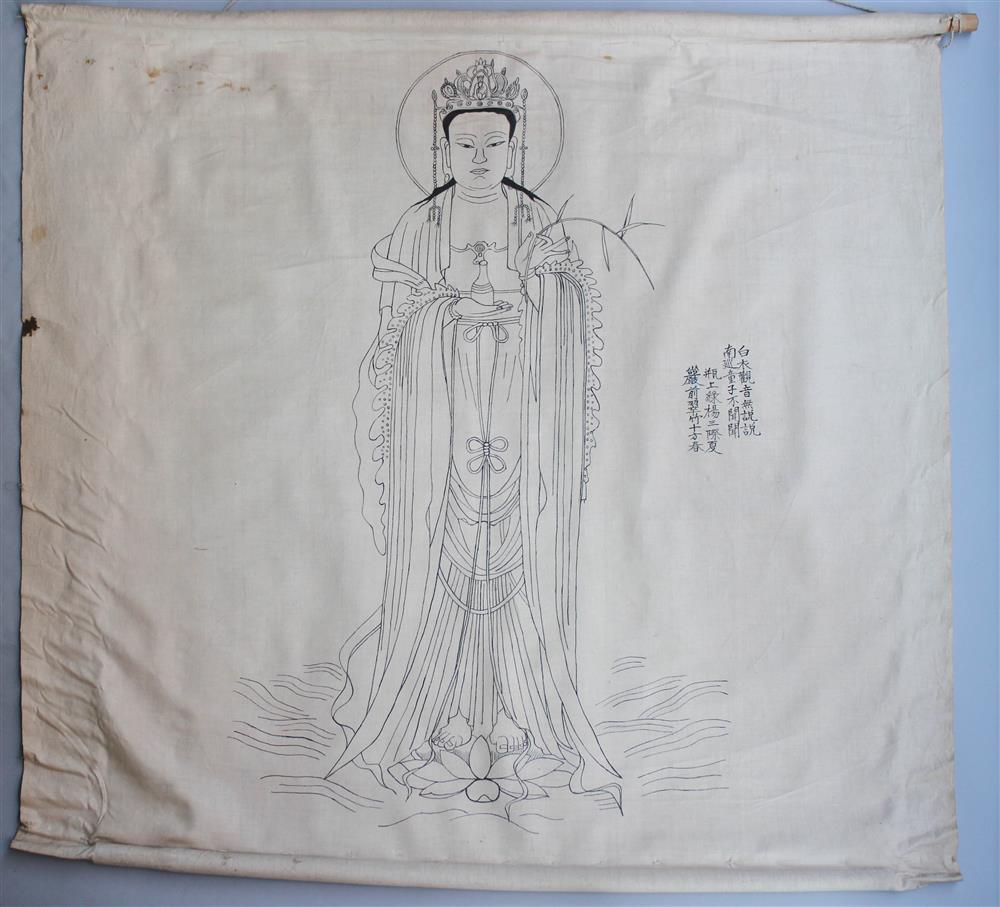 Appraisal: CHINESE BUDDHA Ink on cotton x in Right inscribed Provenance