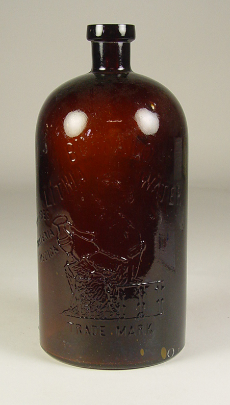 Appraisal: Amber Buffalo Lithia Water Bottle Date unknown Dark amber glass