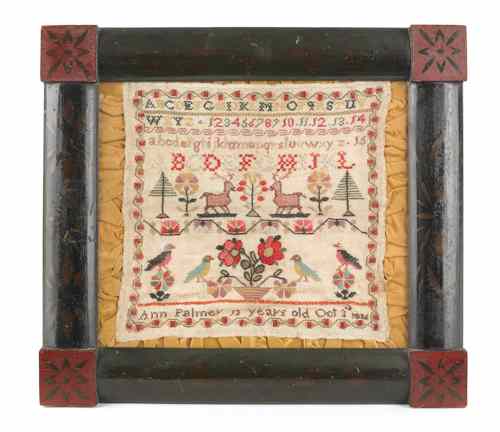 Appraisal: Silk on linen sampler dated wrought by Ann Palmer with