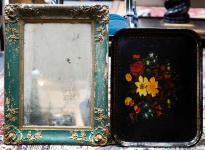 Appraisal: A painted rectangular mirror cm x cm and a toleware