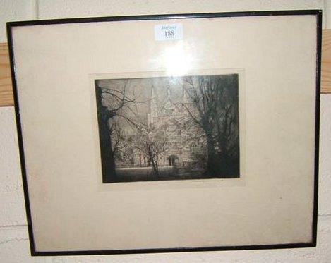 Appraisal: th Century English School - A Cathedral etching indistinctly signed