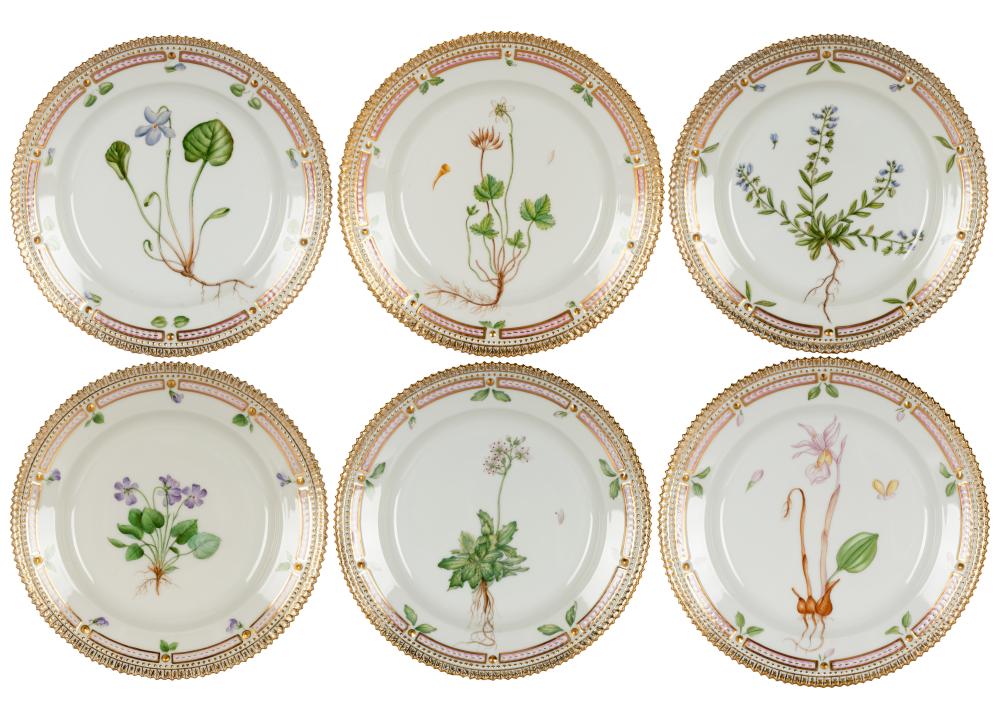 Appraisal: SIX ROYAL COPENHAGEN FLORA DANICA DESSERT PLATESblue wave and green