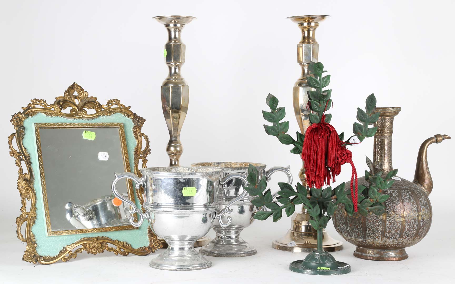 Appraisal: Assorted decorative items including candlesticks ewer mirror urns and a