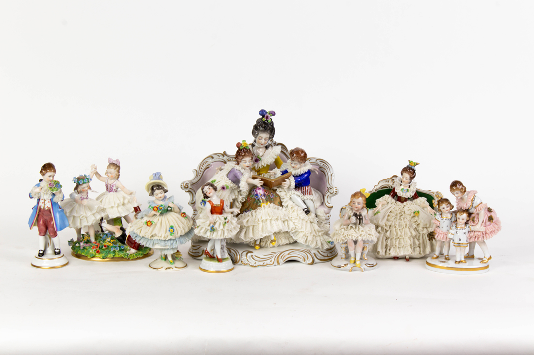 Appraisal: Lot of German porcelain lace porcelain children and beauties including