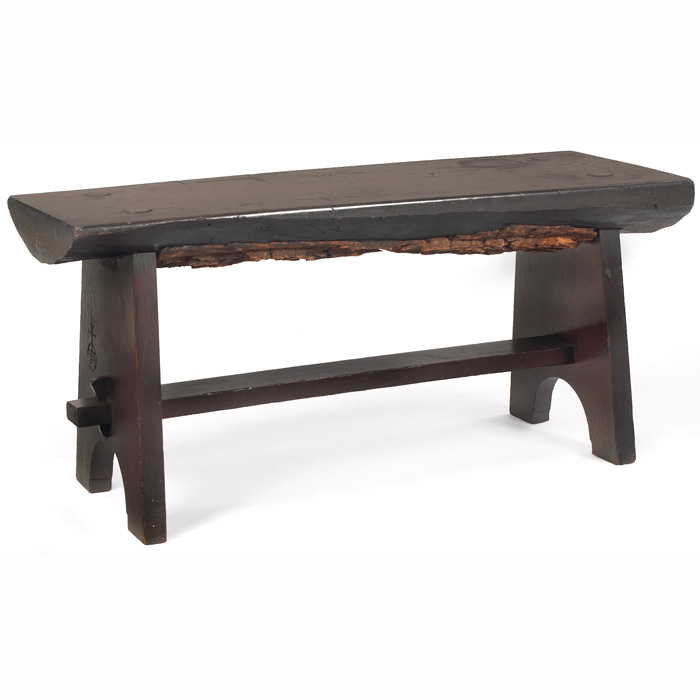 Appraisal: Roycroft Ali Baba bench slab sided form supporting a split