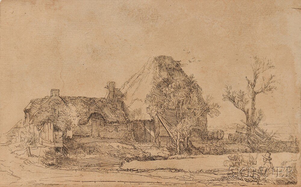 Appraisal: After Rembrandt van Rijn Dutch - Cottages and Farm Building