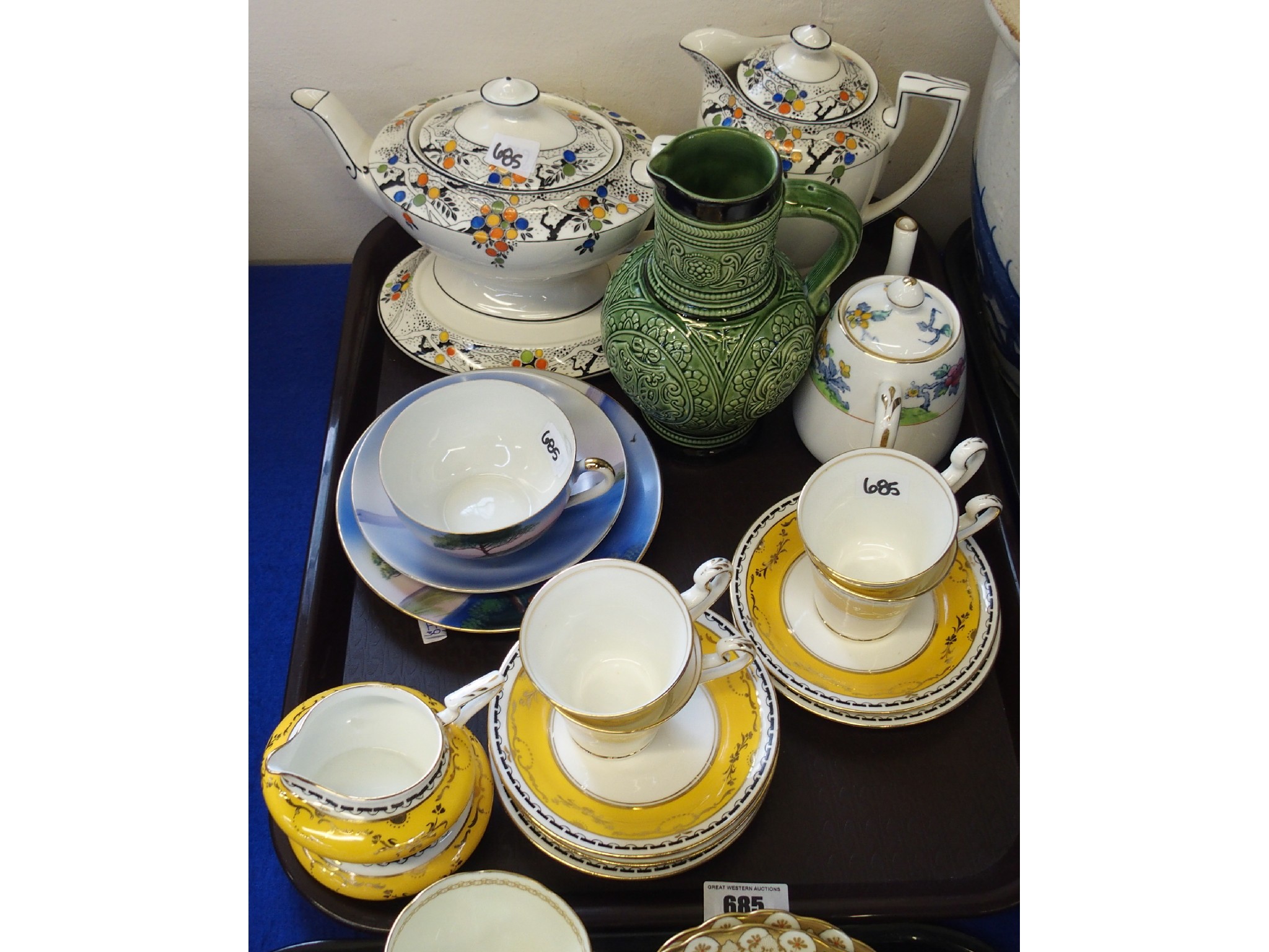 Appraisal: Tray comprising Crown Ducal teapot and hot water pot Noritake