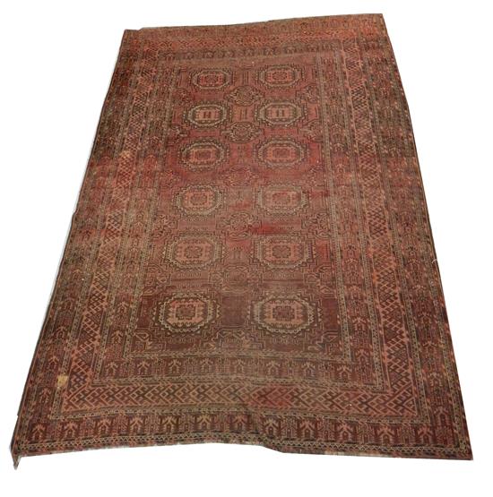 Appraisal: RUG Antique Afghan Bokhara carpet pale reds browns etc some