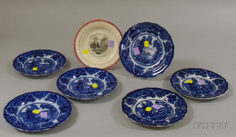 Appraisal: Set of Six Flow Blue Plates and an English Transfer