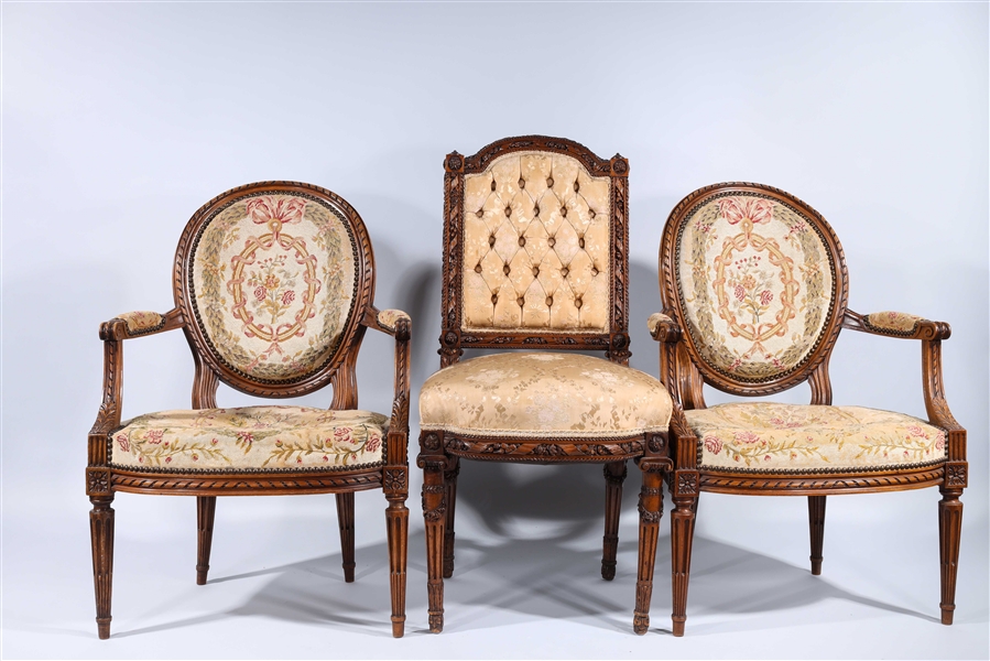 Appraisal: Set of three French antique chairs including one pair with