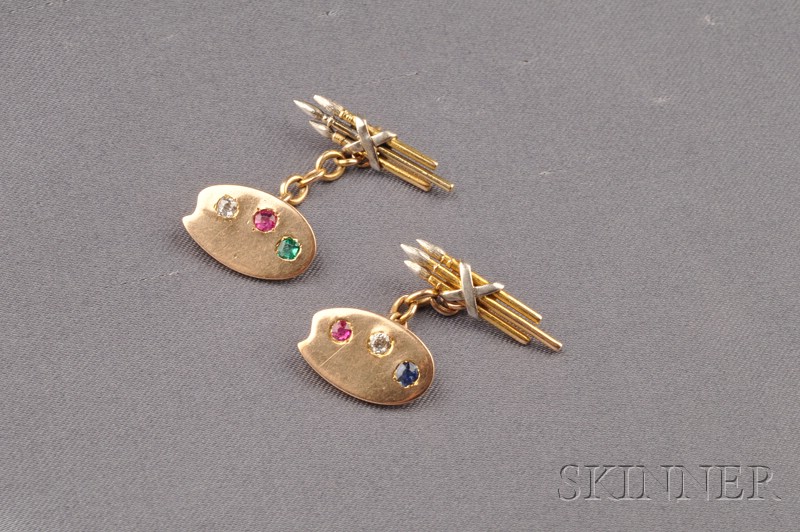 Appraisal: Whimsical Pair of kt Gold and Gem-set Cuff Links c