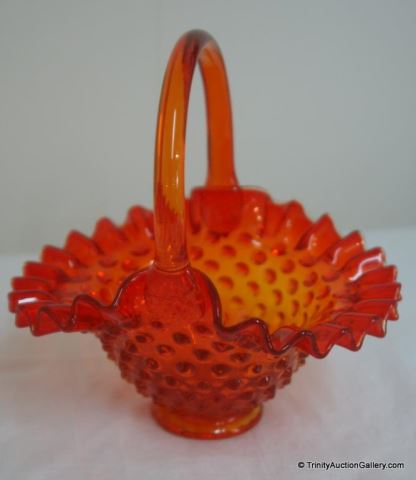 Appraisal: Fenton Glass Hobnail - Colonial Orange BasketFenton Hobnail Basket in