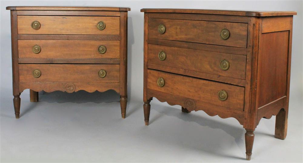 Appraisal: TWO SMALL WALNUT CHESTS OF DRAWERS each having a rectangular