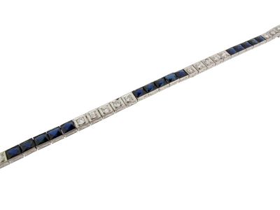 Appraisal: A French sapphire and diamond line bracelet Alternately mounted with